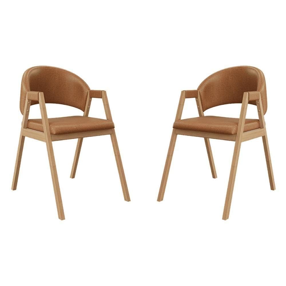 Kit 2 Cadeiras Suellen Luxo Reforçada Mesa De Jantar Courino Marrom Claro