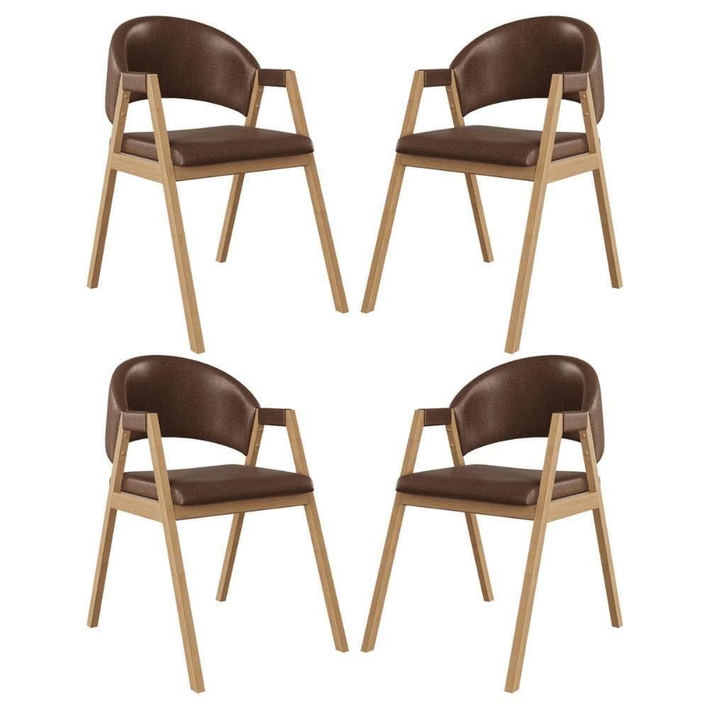 Kit 4 Cadeiras Para Mesa De Jantar Moderna Courino Balaqui Marrom Escuro