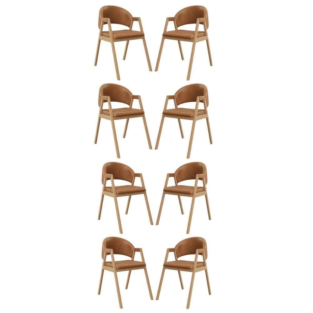 Kit 8 Cadeiras Suellen Luxo Reforçada Mesa De Jantar Courino Marrom Claro