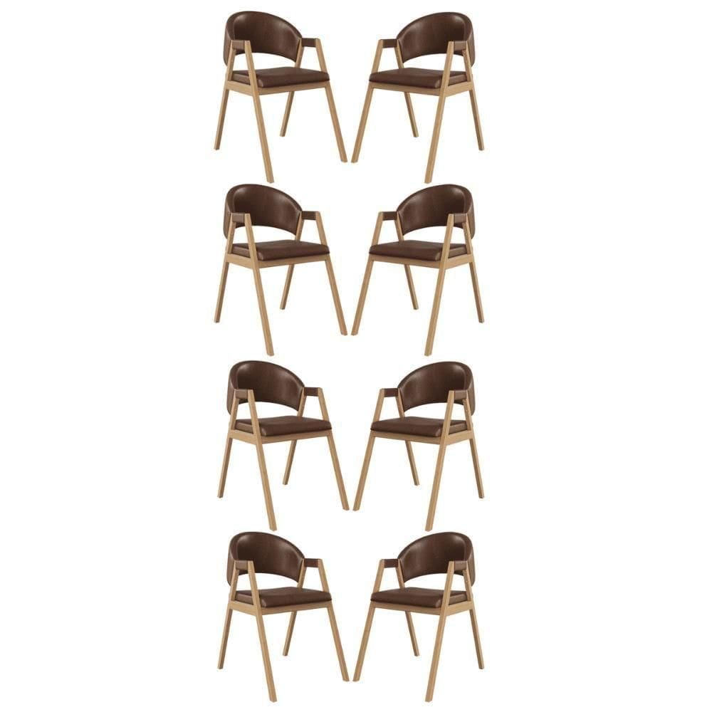 Kit 8 Cadeiras Suellen Luxo Reforçada Mesa De Jantar Courino Marrom Escuro
