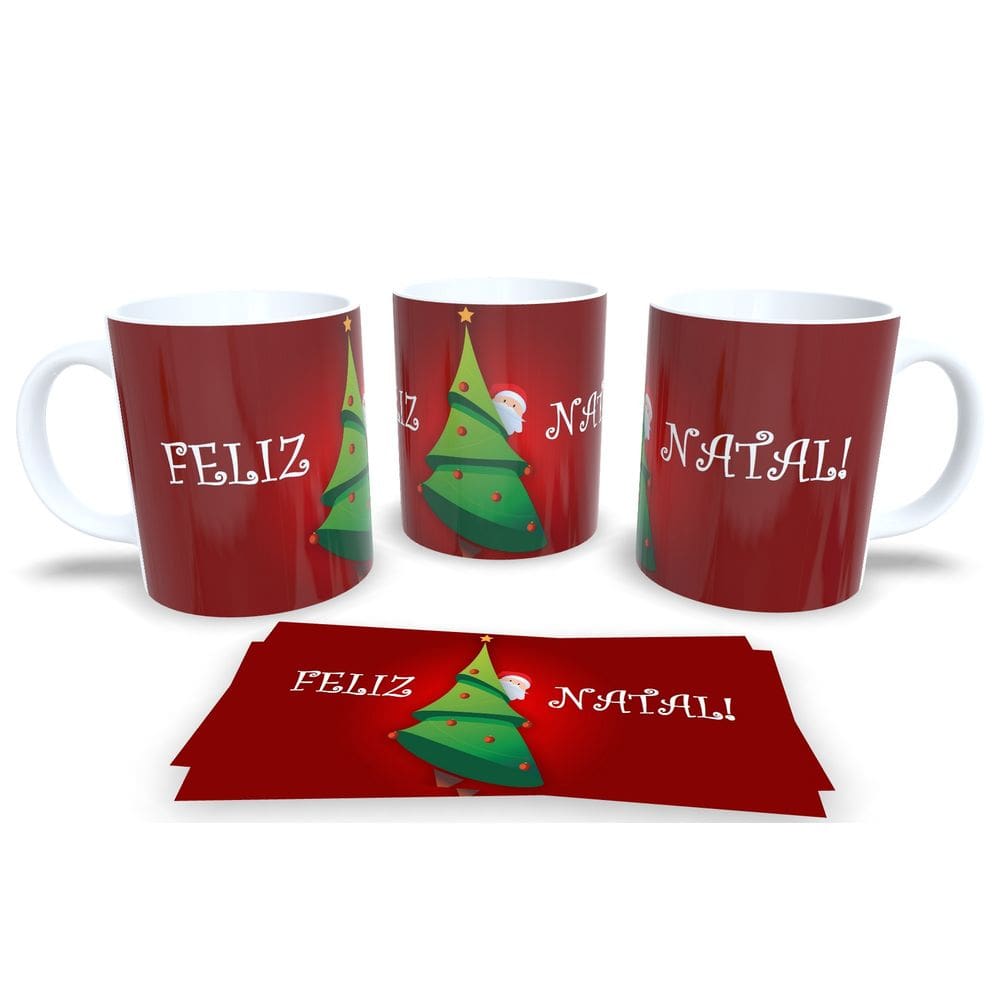 Caneca de Porcelana Branca Personalizada Arvore de Natal 2