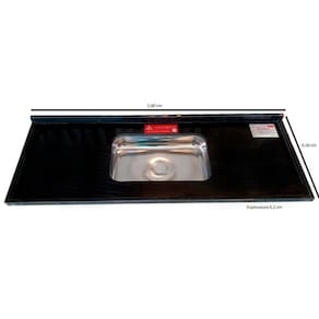 Pia de Cozinha Granito  180 cm São Gabriel Standard Cuba Simples L.A. Pias e Granitos Preto São Gabriel