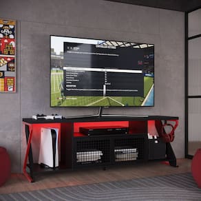 Rack Gamer Estilo Industrial para Tv até 60" com Iluminação em Led Rgb P1033 Vermelho/Preto