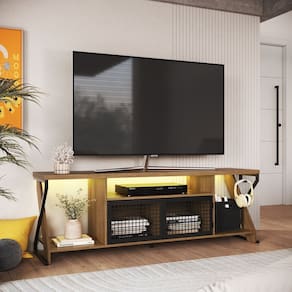 Rack Estilo Industrial para Tv até 60" com Iluminação em Led Rgb Preto/Mel