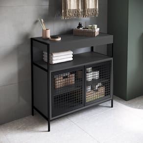 Armário Gabinete de Banheiro 80cm Estilo Industrial com 2 Portas P1038 sem Cuba Preto/Grafite