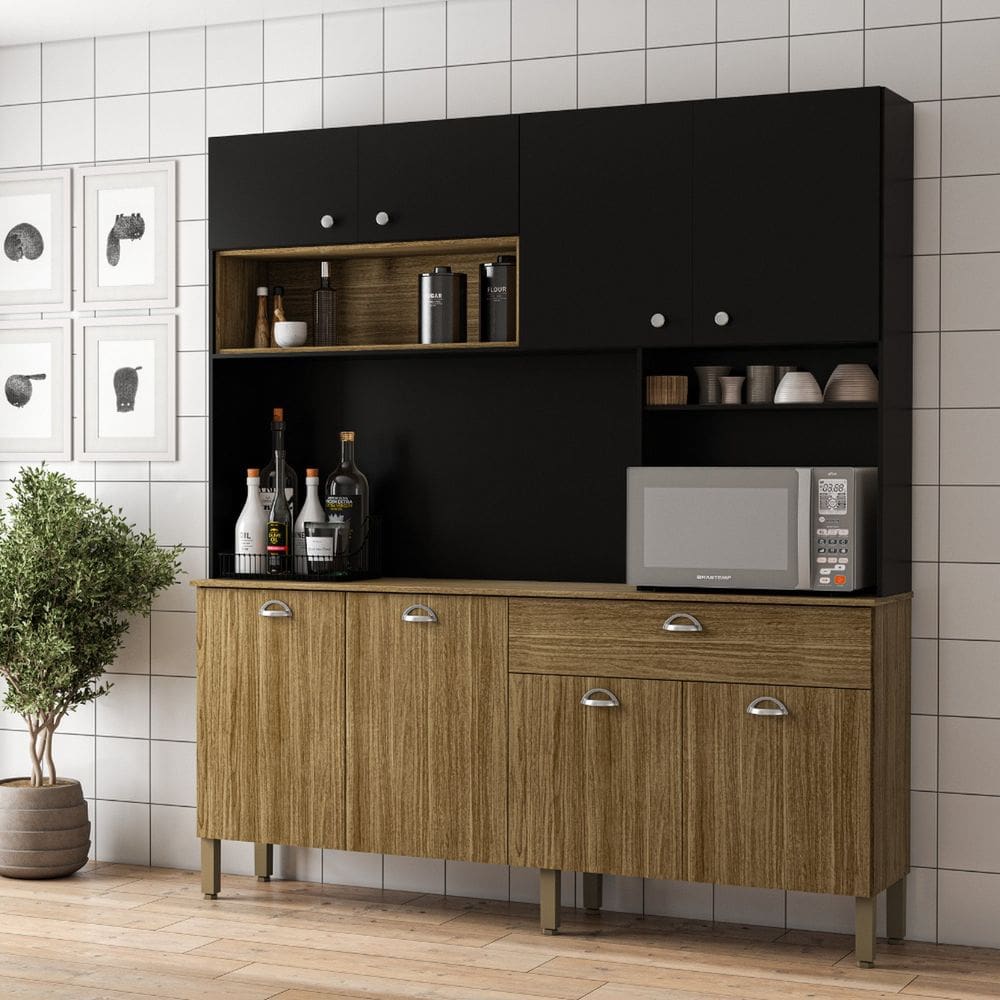 Armário de Cozinha 8 Portas 1 Gavetas Core Freijó/Nero