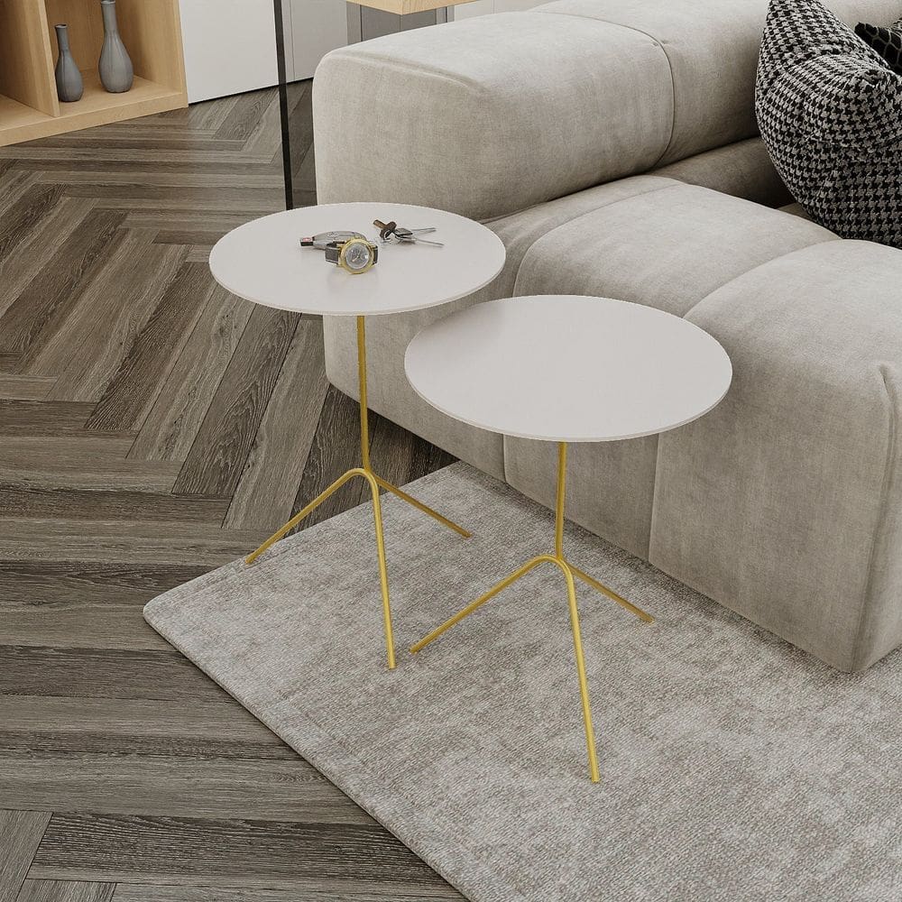 Conjunto Mesa de Canto Pugly 55x40x40cm Fendy/Dourado