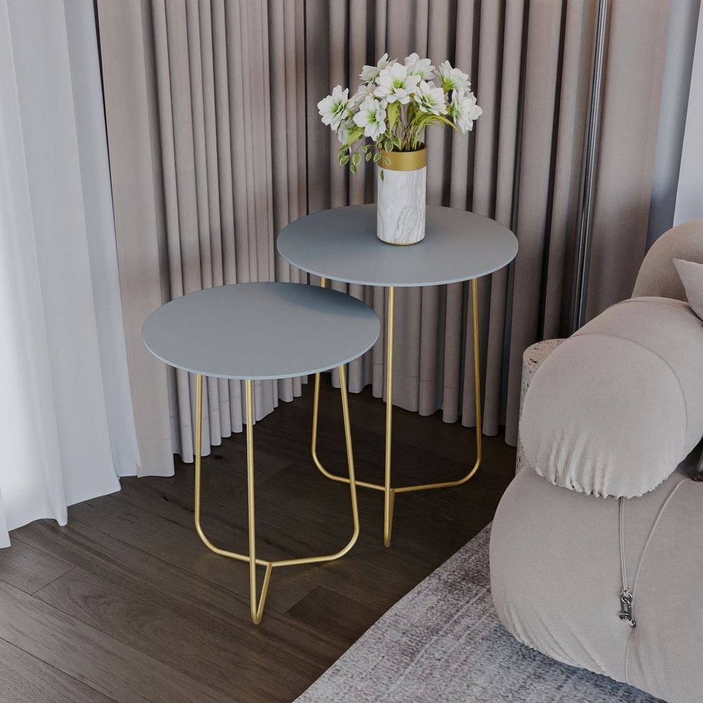 Conjunto Mesa de Canto Trude 55cm X 45cm X 45cm Cristal / Dourado