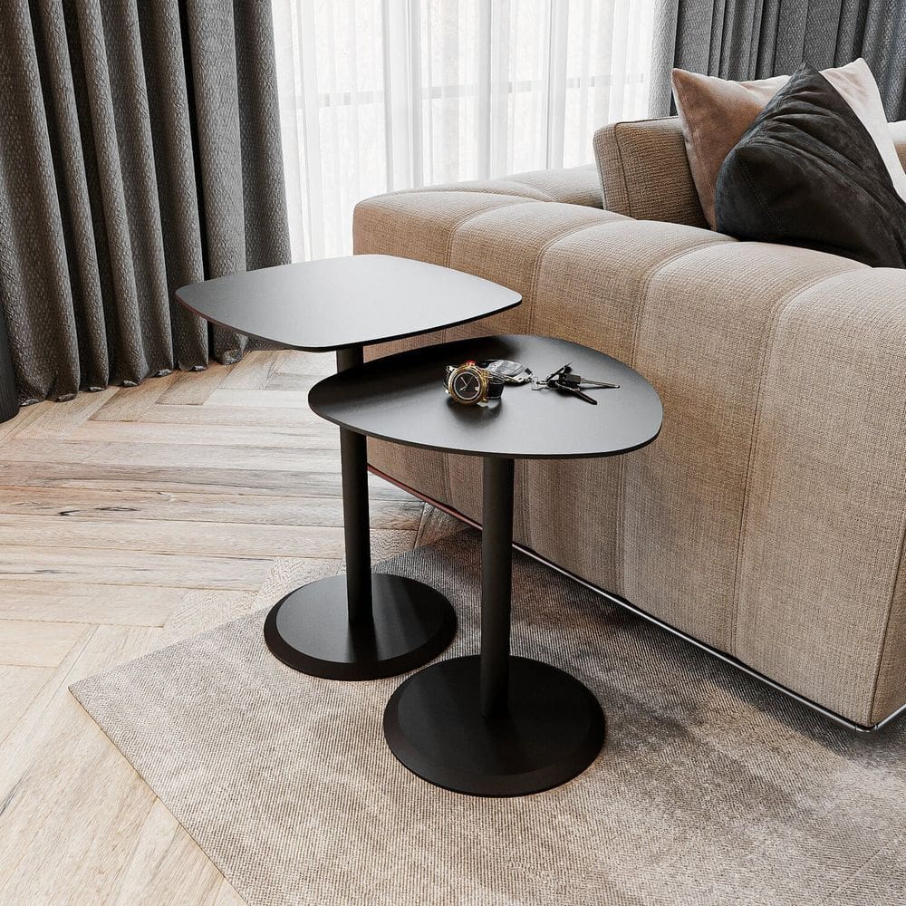 Conjunto Mesa de Canto Keva 40x40x53cm Preto