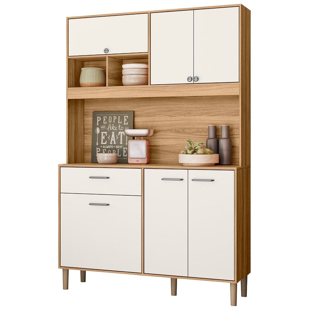 Armário de Cozinha Compacta Retrô 120cm Wallie N03 Freijó/Off White - Mpozenato