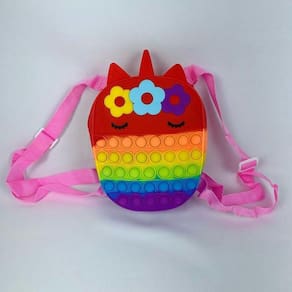 Bolsa Mochila Pop It Infantil Menina De Silicone Unicórnio vermelho