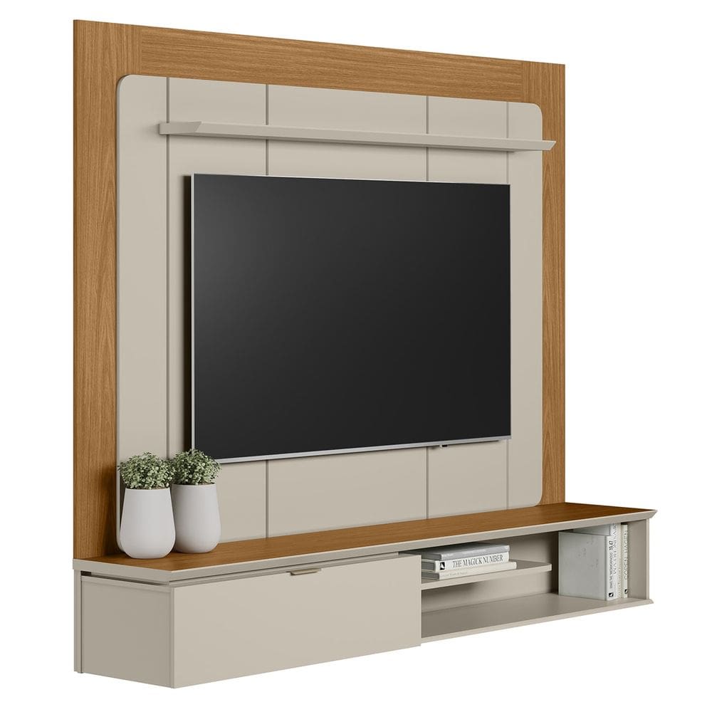 Painel Para TV Suspenso 65 Pol 182cm Santiago L06 Nature/Off - Mpozenato