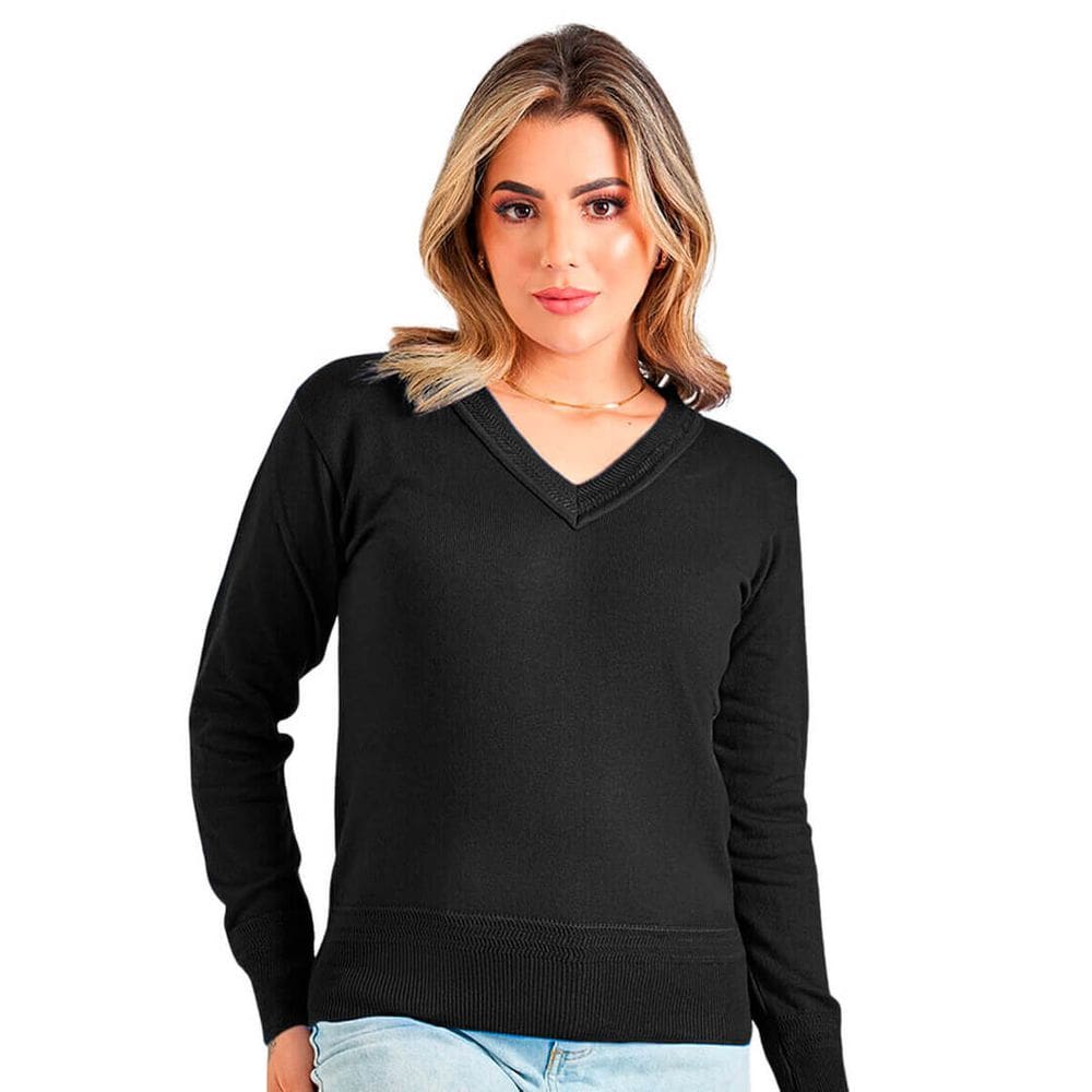 Suéter Básico Feminino Tricot Decote V