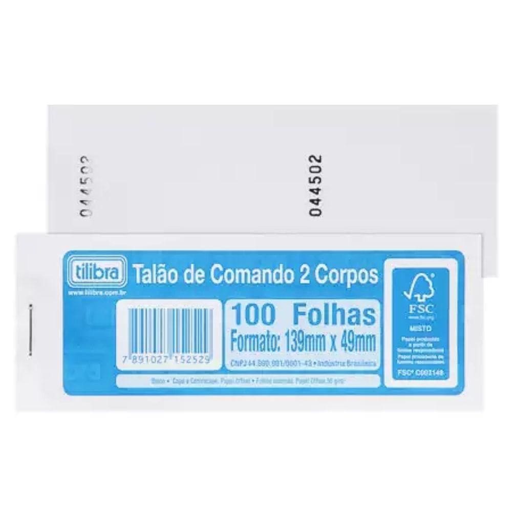 40 Unidades Talão De Comando 2 Corpos 100 Folhas Tilibra - 40un