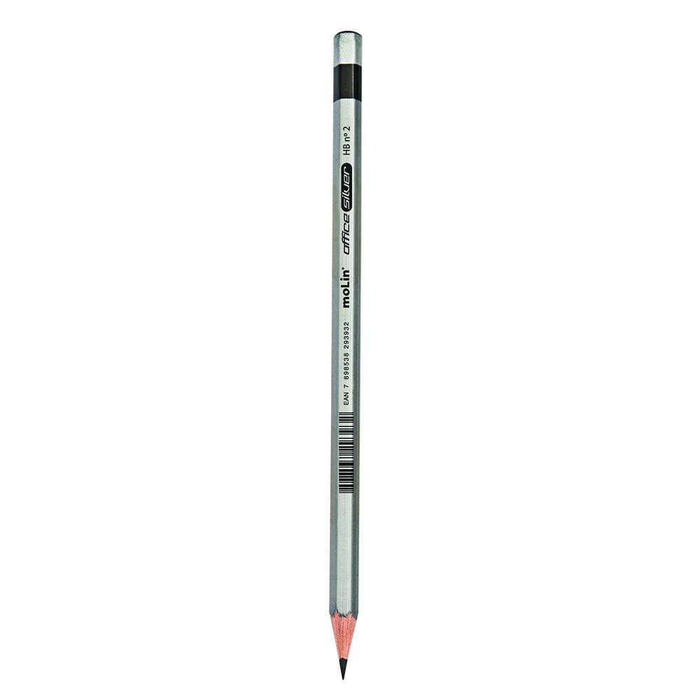 Kit Escrita Molin Pencil Office Silver com 3 Lápis HB + Apontador + Borracha