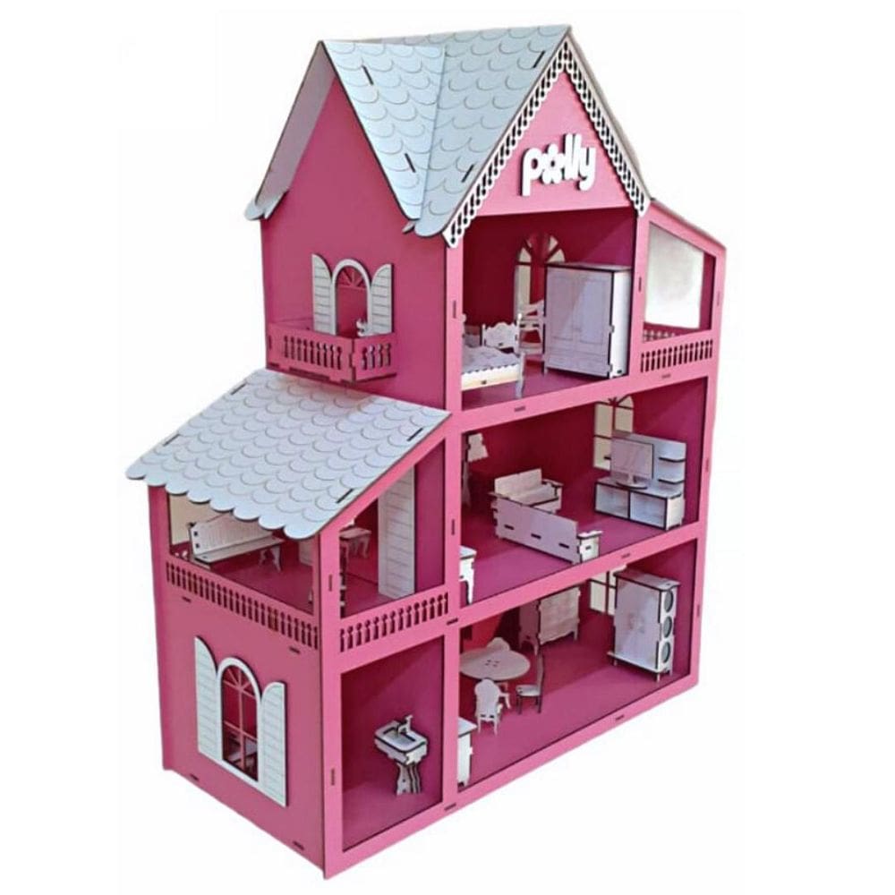 Casa Casinha + Kit 30 Moveis Em Mdf Pintado Rosa