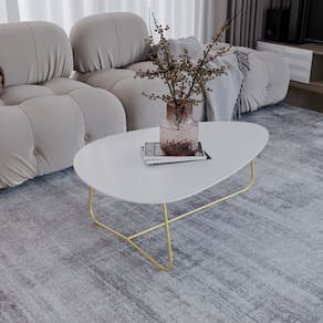 Mesa de Centro Trude Organica 35cm X 90cm X 60cm BRANCO / DOURADO
