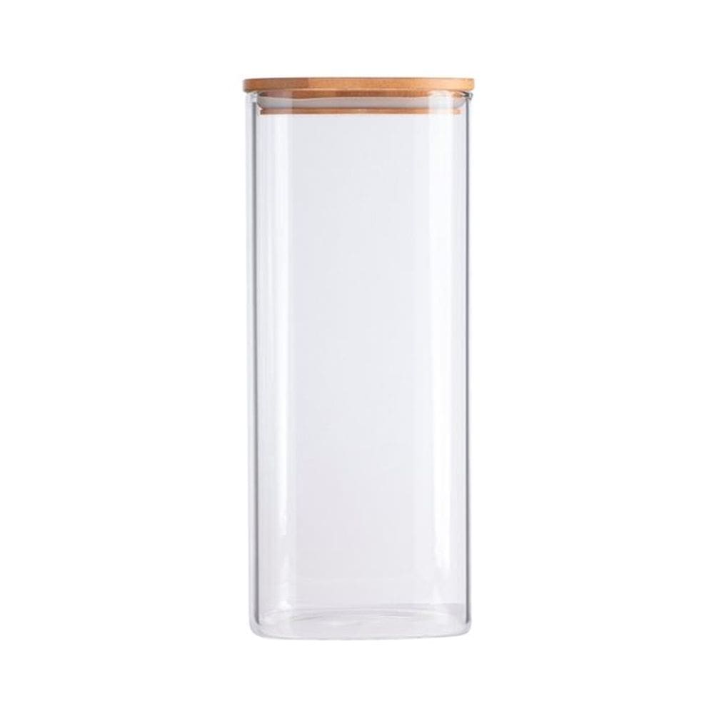 Pote De Vidro Quadrado Com Tampa Bambu 1,5L Euro Home