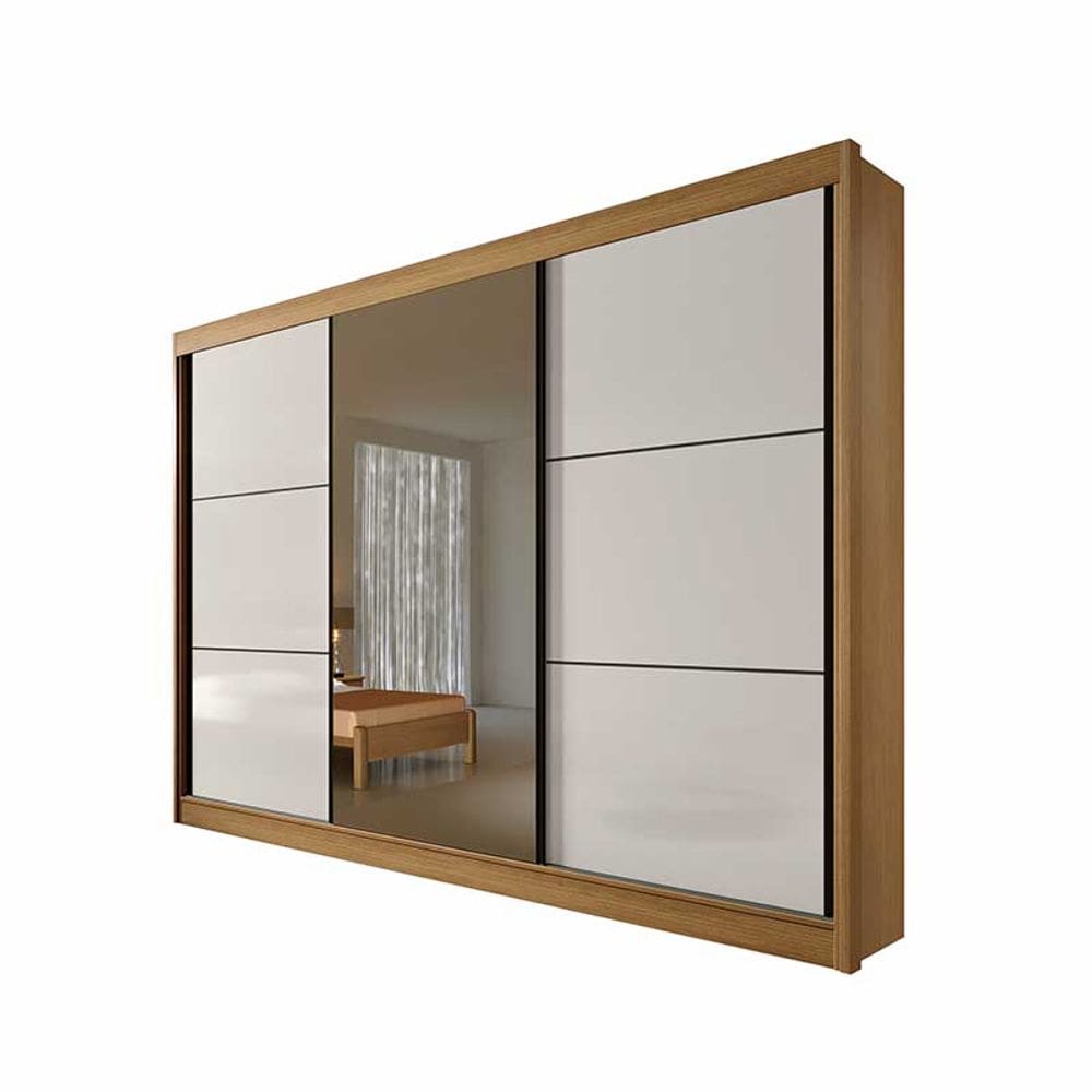 Guarda Roupa Casal Com Espelho 3 Portas 6 Gavetas Los Angeles D`Doro Móveis Cinamomo/Off White