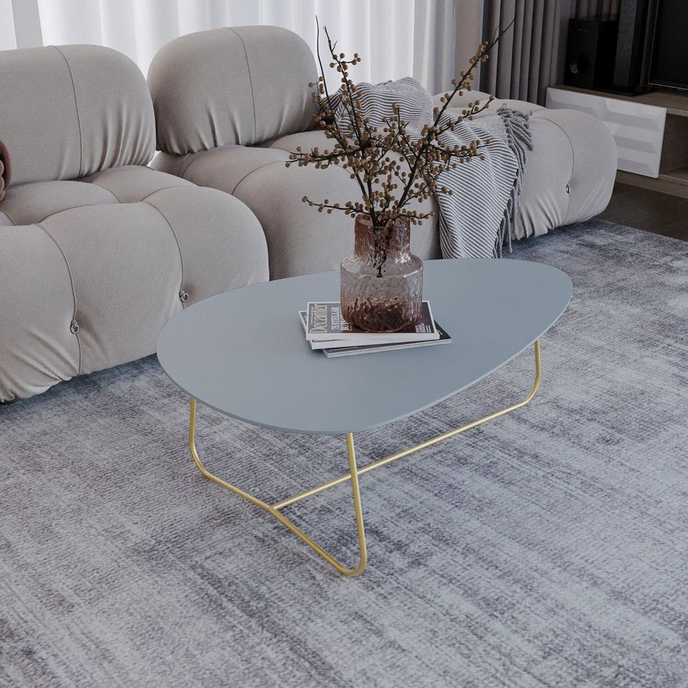 Mesa de Centro Trude Organica 35cm X 90cm X 60cm Cristal / Dourado