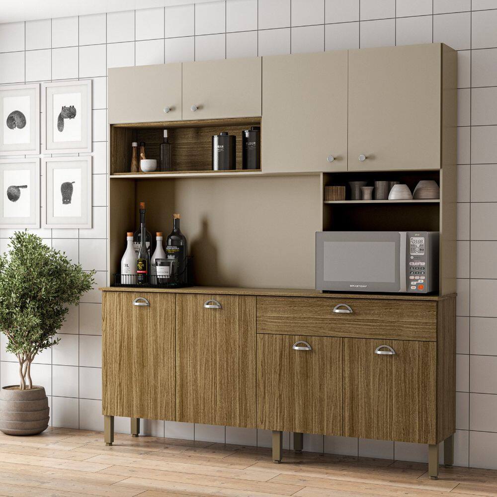 Armário de Cozinha 8 Portas 1 Gavetas Core Freijó/Vanilla