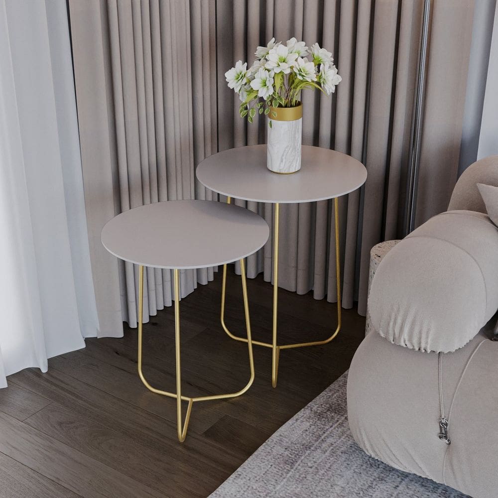 Conjunto Mesa de Canto Trude 55cm X 45cm X 45cm FENDY / DOURADO