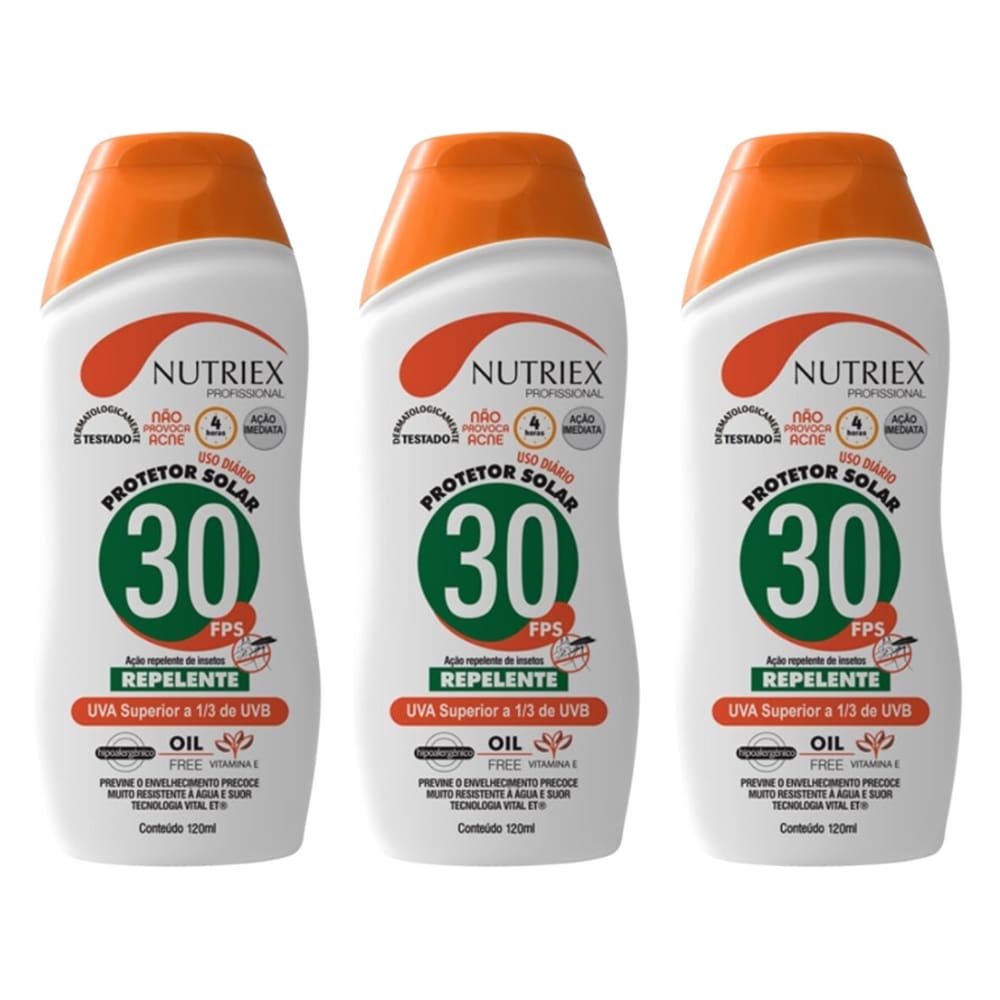 Kit Com 3 Unidades do Protetor Solar com Repelente FPS 30 UVA 120 ml NUTRIEX 60988