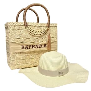 Kit Bolsa Feminina Palha Miami + Chapéu Tropical Aba Longa
