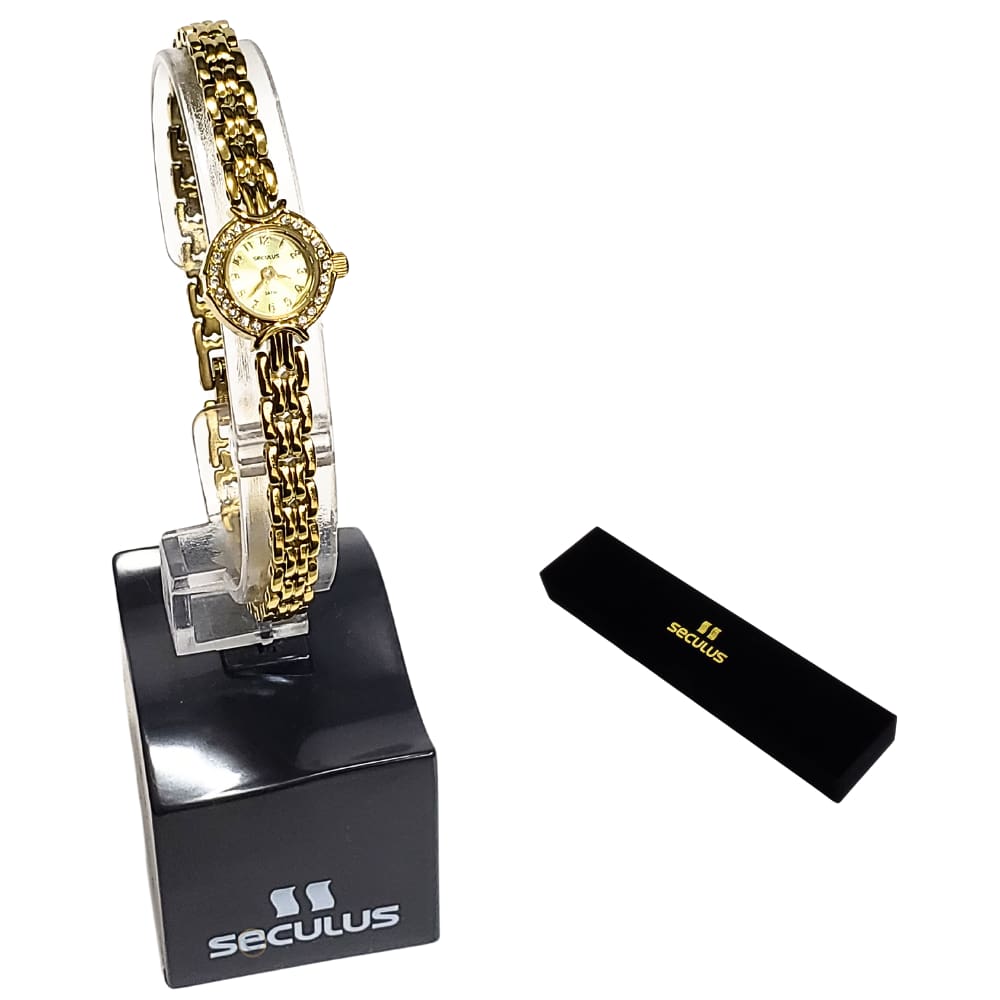 Relógio Seculus Feminino Analógico Aço Cristais Mini Dourado 20091LPSVDA3