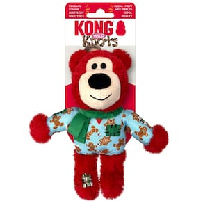 Brinquedo Kong Holiday Knots Pelúcia Ursinho Com Corda e Apito Para Cachorro Pequeno - Vermelho