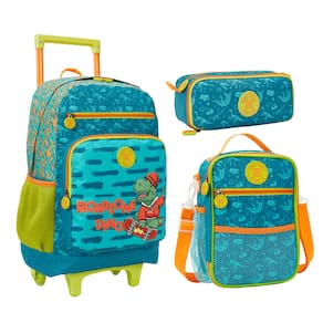Kit Mochila Rodinha Dinossauro Lancheira Estojo Escolar 13840
