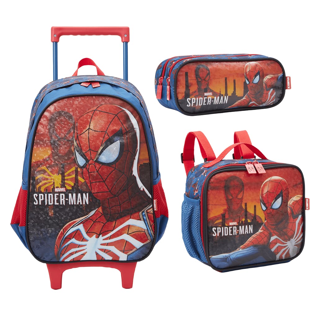 Kit Mochila Rodinha Homem Aranha R1 Lancheira Estojo Escolar 13350