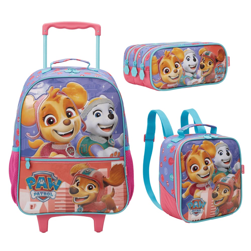 Kit Mochila Rodinha Patrulha Canina Skye Lancheira Estojo 13430