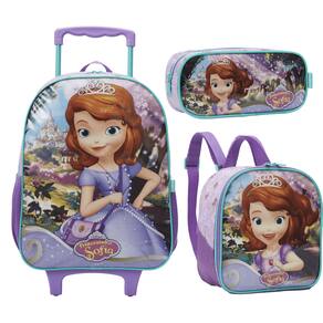 Kit Mochila Rodinha Sofia Lancheira Estojo Infantil Escolar 13110
