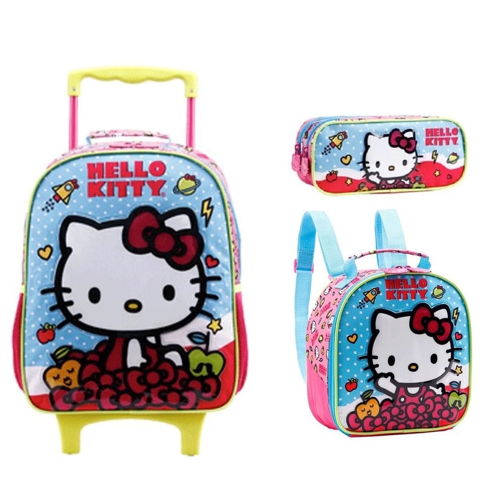 Kit Mochila Rodinha Helo Kitty Lancheira Estojo Infantil Escolar 11830