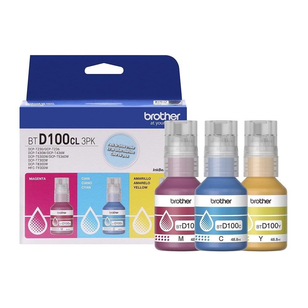 Kit Refil Tinta Brother BTD1003PK | 3 Cores Ciano/Magenta/Amarelo