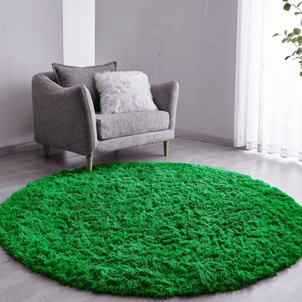 Tapete Sala Felpudo Peludo Verde Redondo 200 Cm