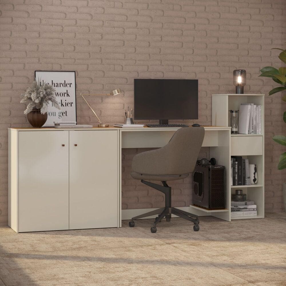 Conjunto de Escritório 3 Peças Smart Office Mesa Armário e Aparador
