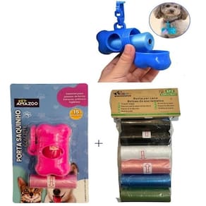Kit Pet Higiênico 1 Suporte Cata Caca Com Refil Saco Lixo Coco Cães Gato + Pacote c/ 06 rolos