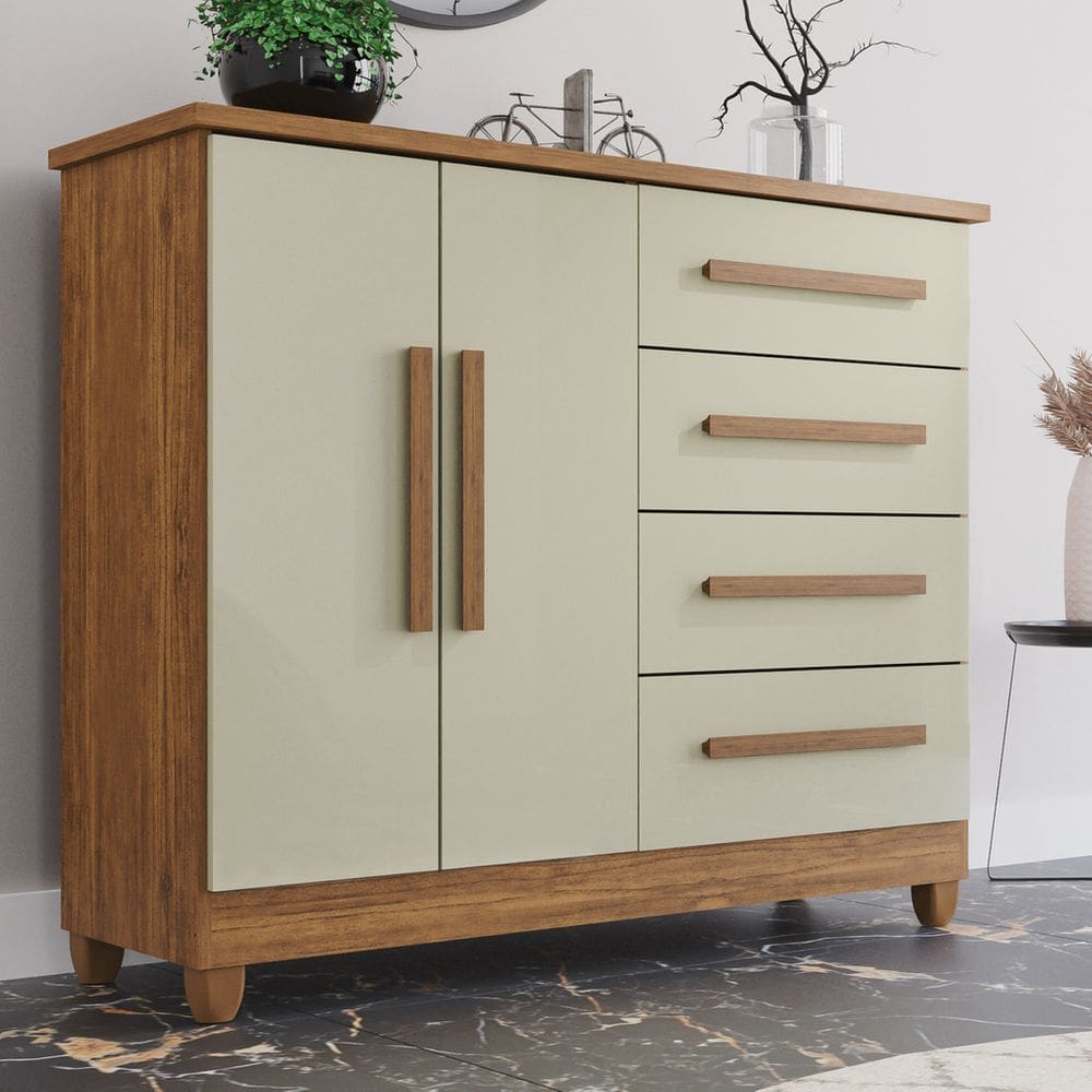 Cômoda 2 Portas 4 Gavetas Madri Plus Com Sapateira Cinamomo/Off