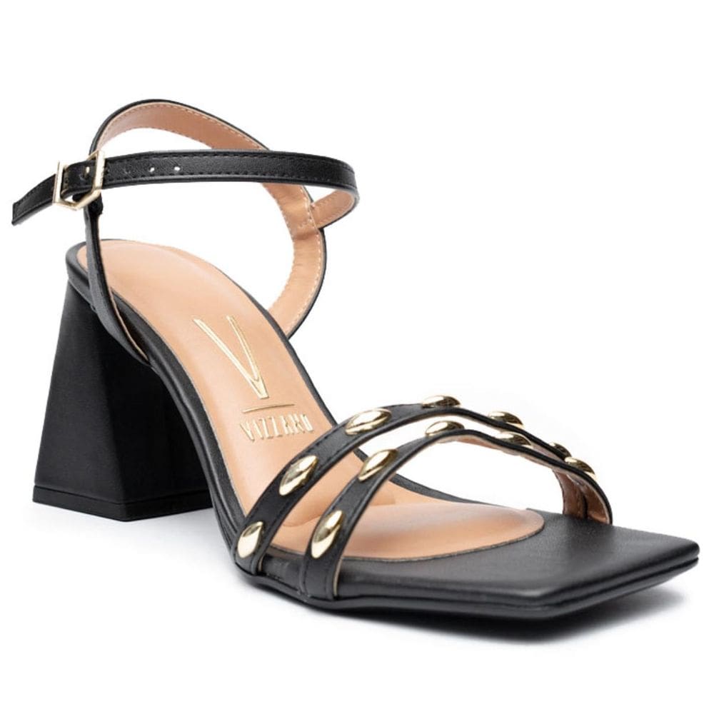 Sandália Vizzano Salto Bloco Apliques Feminino -Preto