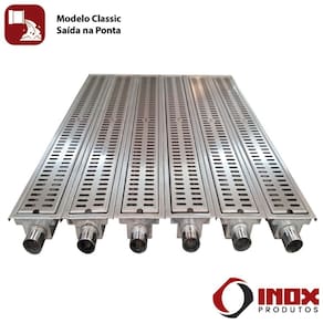 Ralo Inox Classic Com Saída Na Ponta - Inox 304 - 300X20x07 Cm