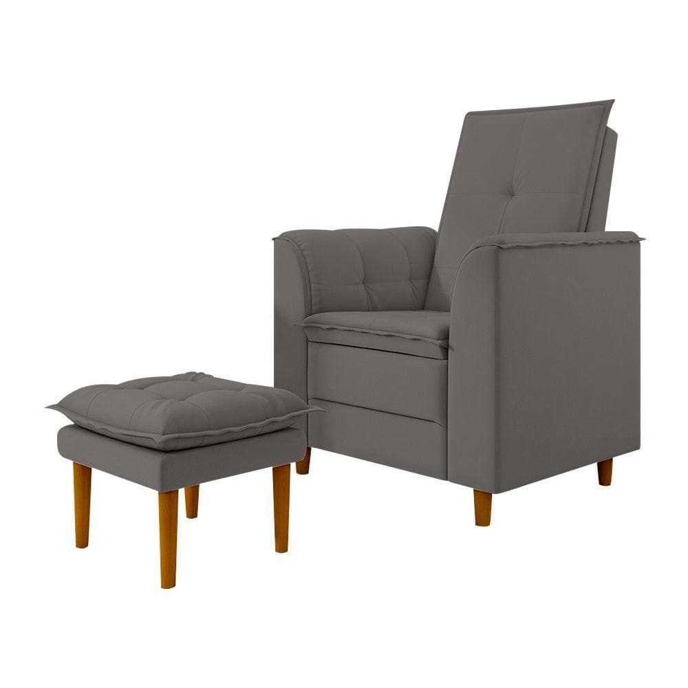 Kit Poltrona E Puff Amamentação Confortável Ternura Suede cinza