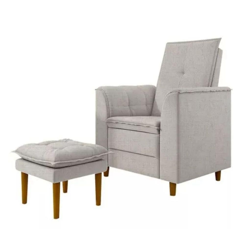 Kit Poltrona E Puff Amamentação Confortável Ternura Linho cinza