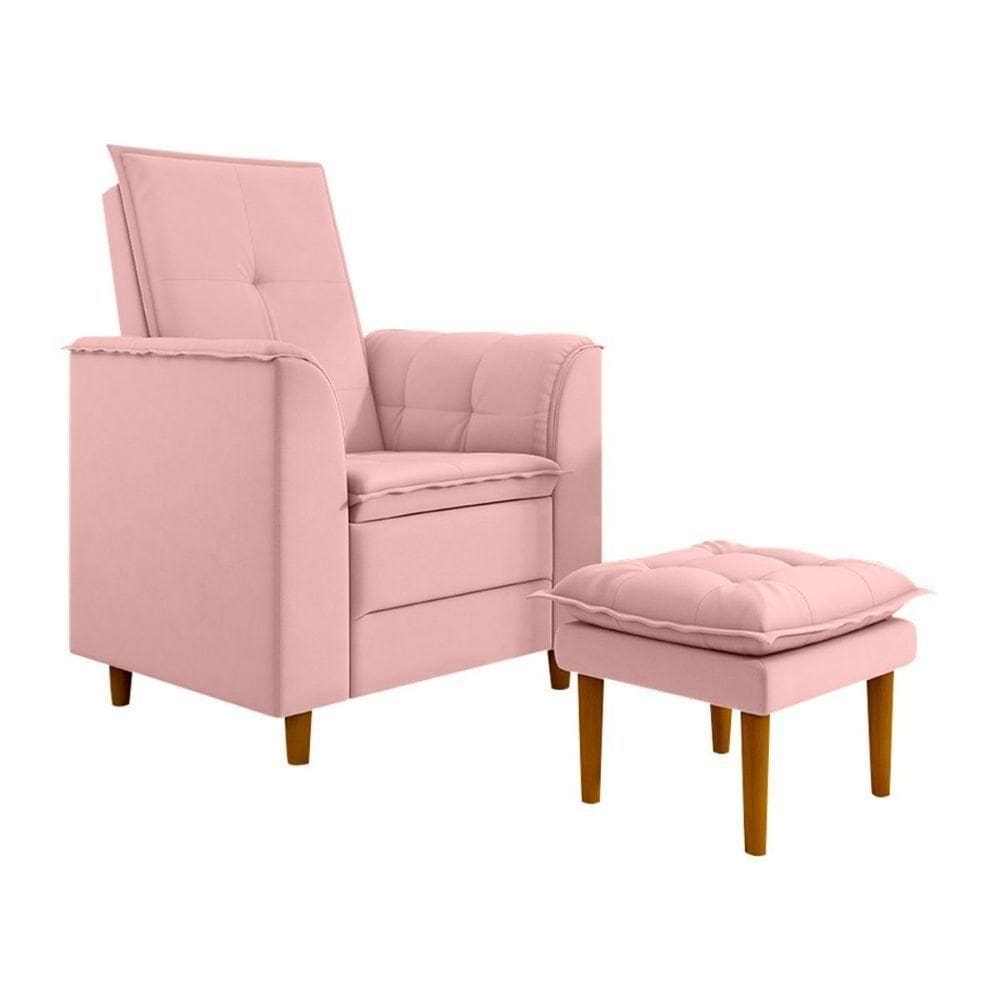 Kit Poltrona E Puff Amamentação Confortável Ternura Suede rosa