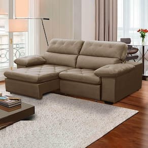 Sofa Retratil Reclinavel 2 Lugares 2,90m Crystal Veludo Capuccino Lansofbr