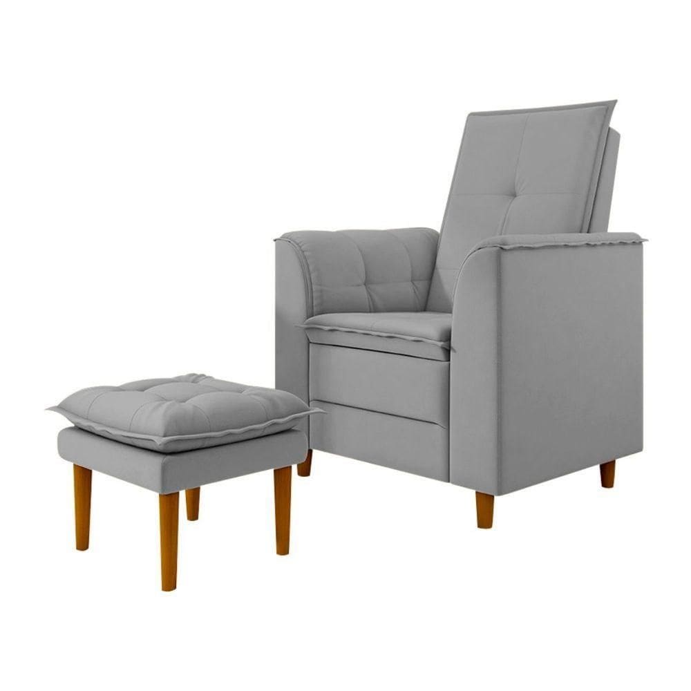 Poltrona Amamentação Confortável Com Puff Lia Veludo cinza