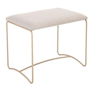 Puff Estofado Bege 0,60x0,45mt Metal Dourado Slim