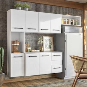 Armário Suspenso Para Cozinha com Balcão 180x136cm Juliete Nicioli Branco
