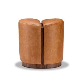 Puff Orgânico Estofado Couro 0,43x0,47mt Base Metal Laminado
